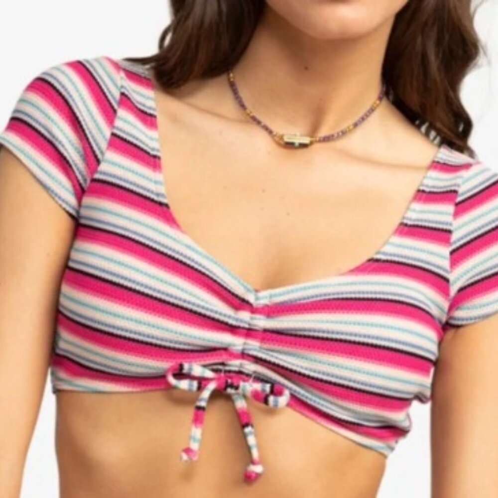 Roxy Paraiso Stripe Cropped Bikini Top  SZ XL - NWT‎